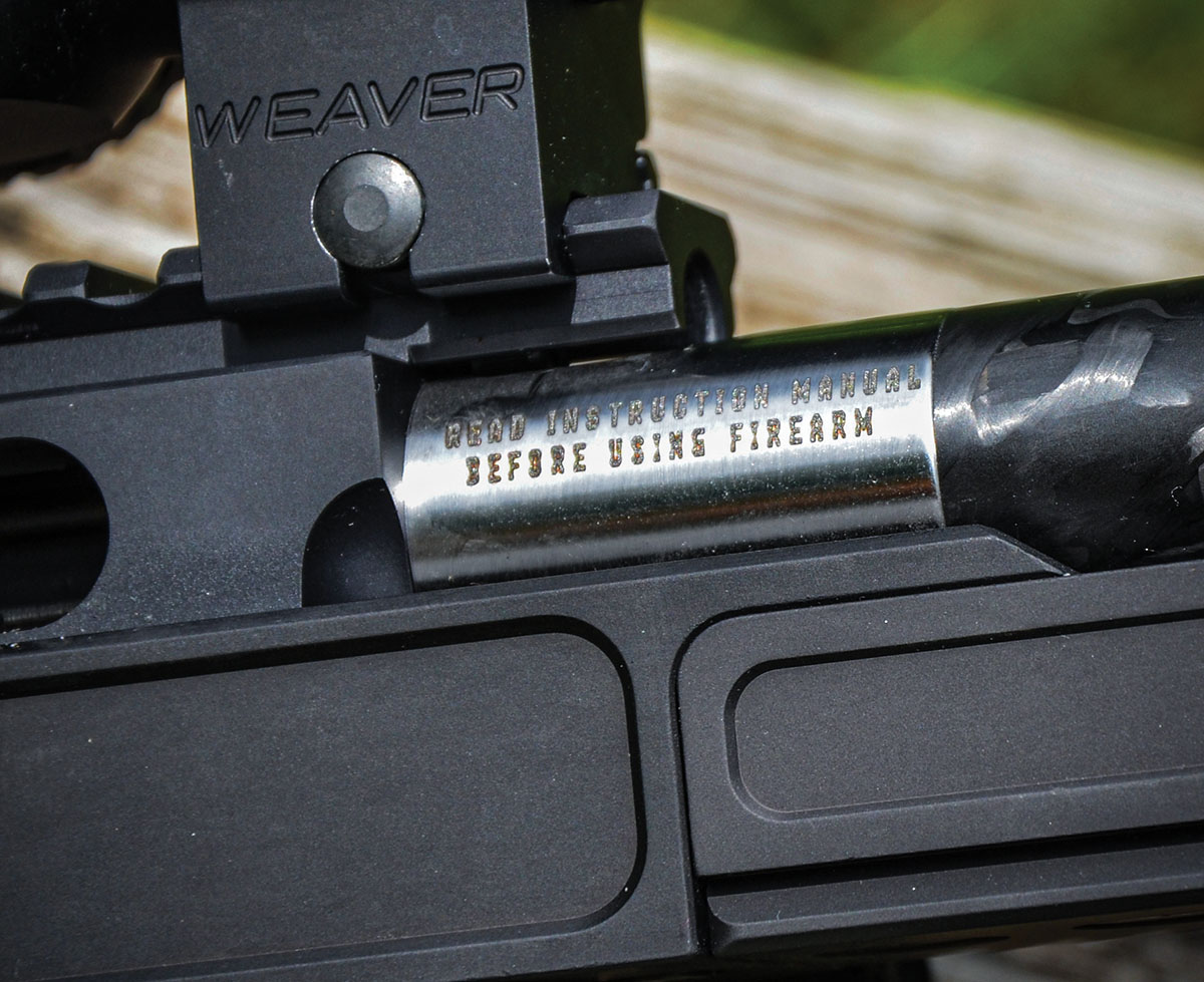 When the stainless-steel barrel is being machined to a small diameter for weight reduction, a shoulder at the receiver with the same diameter as the carbon fiber tensioning sleeve is left for it to bear on. That section of the barrel is also of the same diameter as the front opening in the receiver.